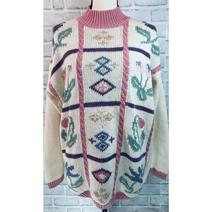 Karen Scott Women Pink Ivory Floral Sweater Medium‎